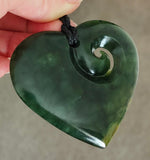 NZ Greenstone Large Heart Koru - 55mm - Ewan Parker - #108