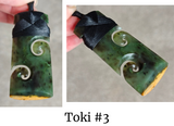 NZ Flower Jade Greenstone Toki With Double Koru #FJ