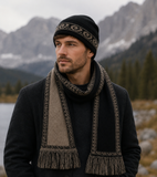 Lothlorian Possum & Merino Unisex Beanie and/or Scarf Koru - Black/Natural