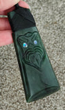NZ Greenstone Toki And Mask Carving With Paua Eyes - 80mm #90A