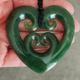 NZ Greenstone Large 4 Koru Heart - 62mm #05A