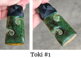NZ Flower Jade Greenstone Toki With Double Koru #FJ