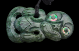 NZ Greenstone Extra Large Sideways Tiki Carving - 124mm #39L-S4
