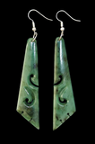 NZ Greenstone Drop Koru Earrings 73mm #57