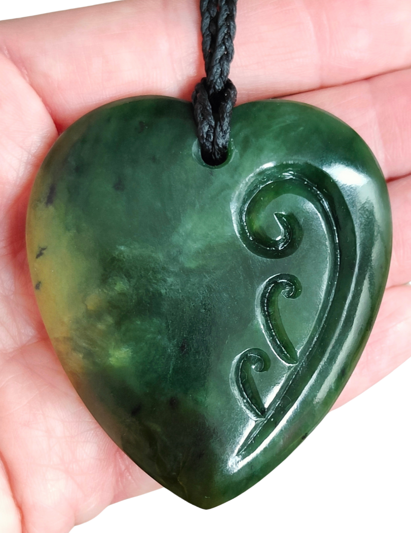 NZ Greenstone Medium Heart - 57mm - Ewan Parker - #107