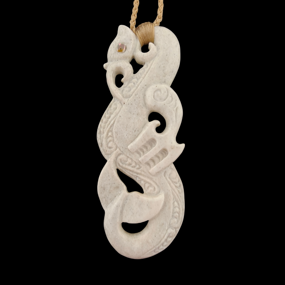 Manaia Whalebone Carving - NZ Made by Alex Sands #AS49W