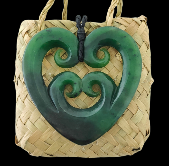 NZ Greenstone Large 4 Koru Heart - 62mm #05B Main image