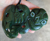 NZ Greenstone Extra Large Sideways Tiki Carving - 125mm #39LS-4