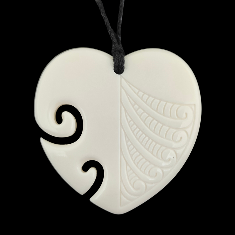 Small Heart Bone Carving Pendant 39mm #83 Main image