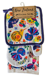 3 Pack Kitchen Set - Retro Birds Purple Boarder