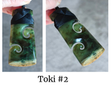 NZ Flower Jade Greenstone Toki With Double Koru #FJ