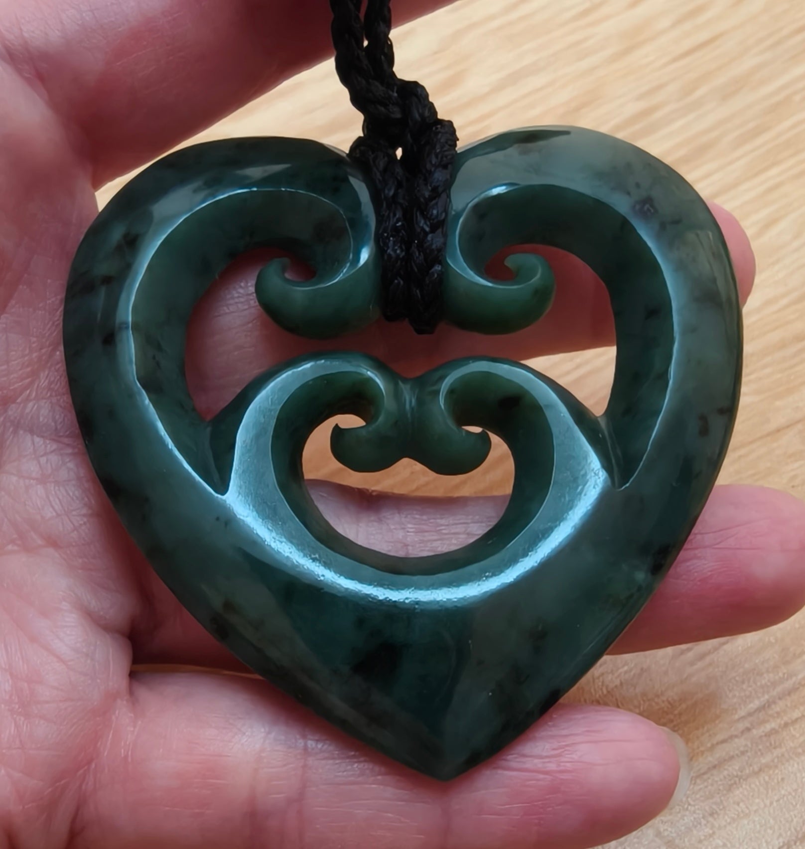 NZ Greenstone Large 4 Koru Heart - 62mm #05-D Secondary image