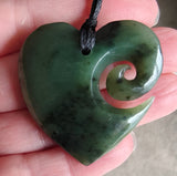 NZ Greenstone Heart With Koru - 41mm #17B
