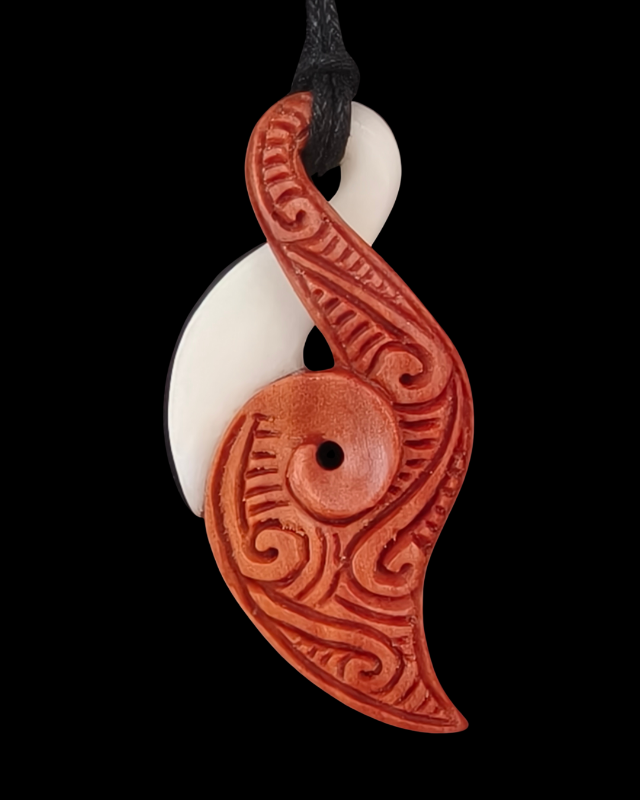 Twist Bone And Wood Carving Pendant #13