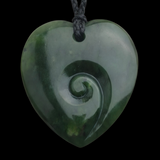 NZ Greenstone Medium Heart Koru - 45mm - Ewan Parker - #129