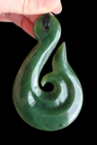 NZ Greenstone Large Matau Hook Carving 90mm #93