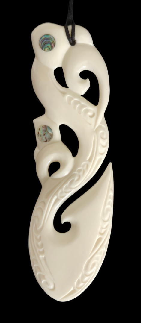 Manaia Bone Carving Necklace - 150mm - Carved by Joseph, NZ - #34 Main image