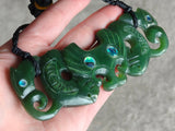 NZ Greenstone Double Manaia Breast Plate 128mm #01-B