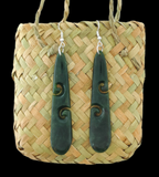 NZ Greenstone Drop Koru Earrings 70mm #64