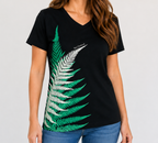 Ladies Fitted T-Shirt - Green And White Fern NZ