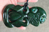 NZ Greenstone Extra Large Sideways Tiki Carving - 123mm #39L-S4