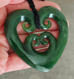 NZ Greenstone Large 4 Koru Heart - 62mm #05A