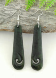 NZ Greenstone Drop Koru Earrings 62mm #62B