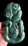 NZ Greenstone Extra Large Sideways Tiki Carving - 124mm #39L-S4