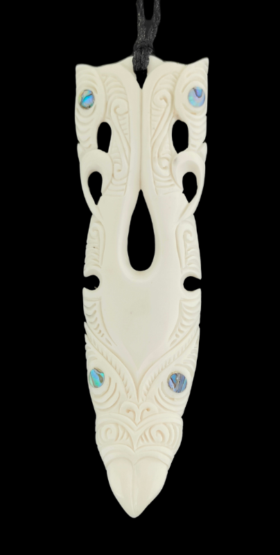 Large Double Manaia Bone Carving Necklace - 138mm #38 Main image