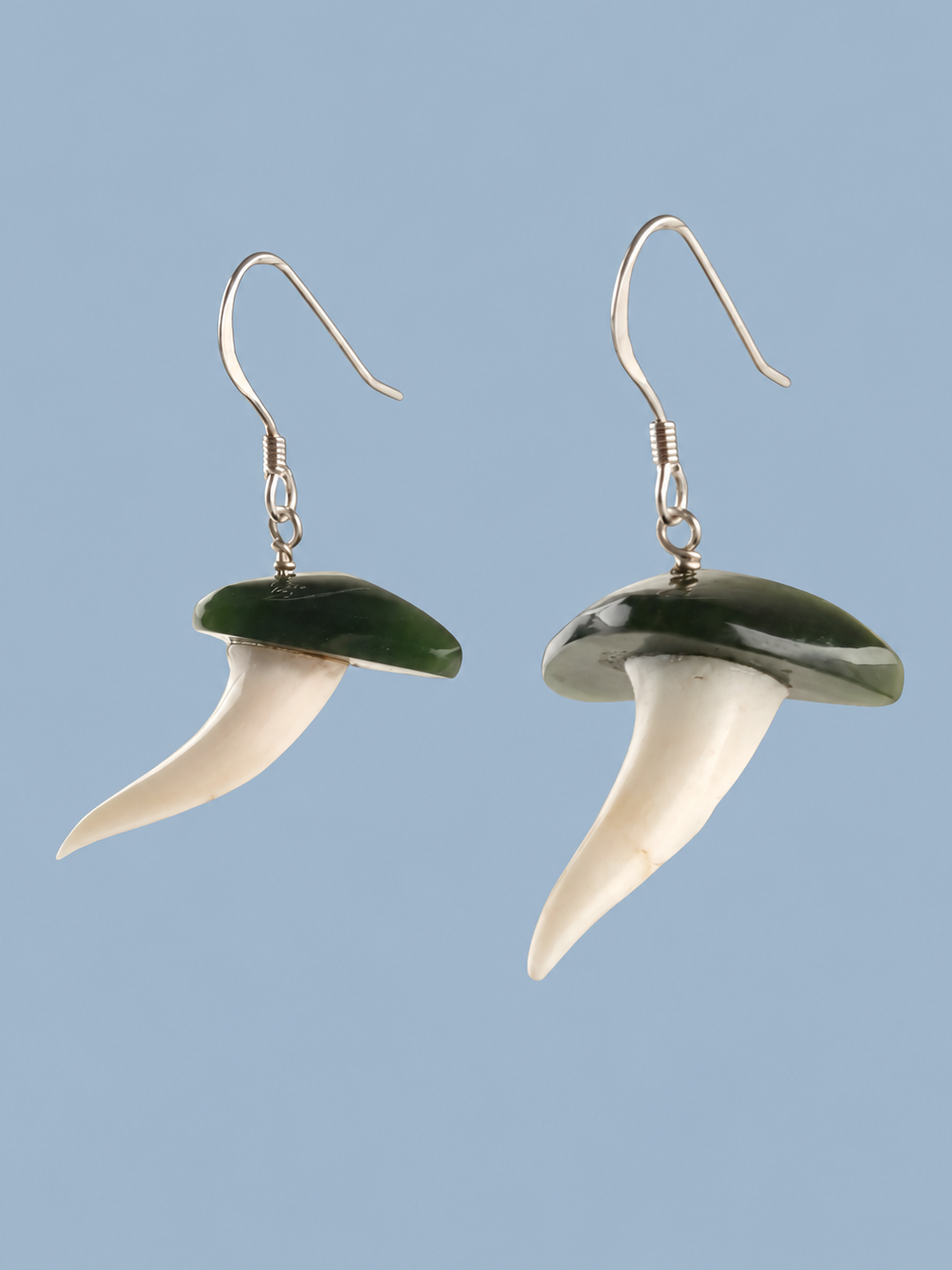 Pounamu Capped Mako Shark Teeth Earrings #365 - Alex Sands Main image