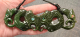 NZ Greenstone Double Manaia Breast Plate 135mm #01-B