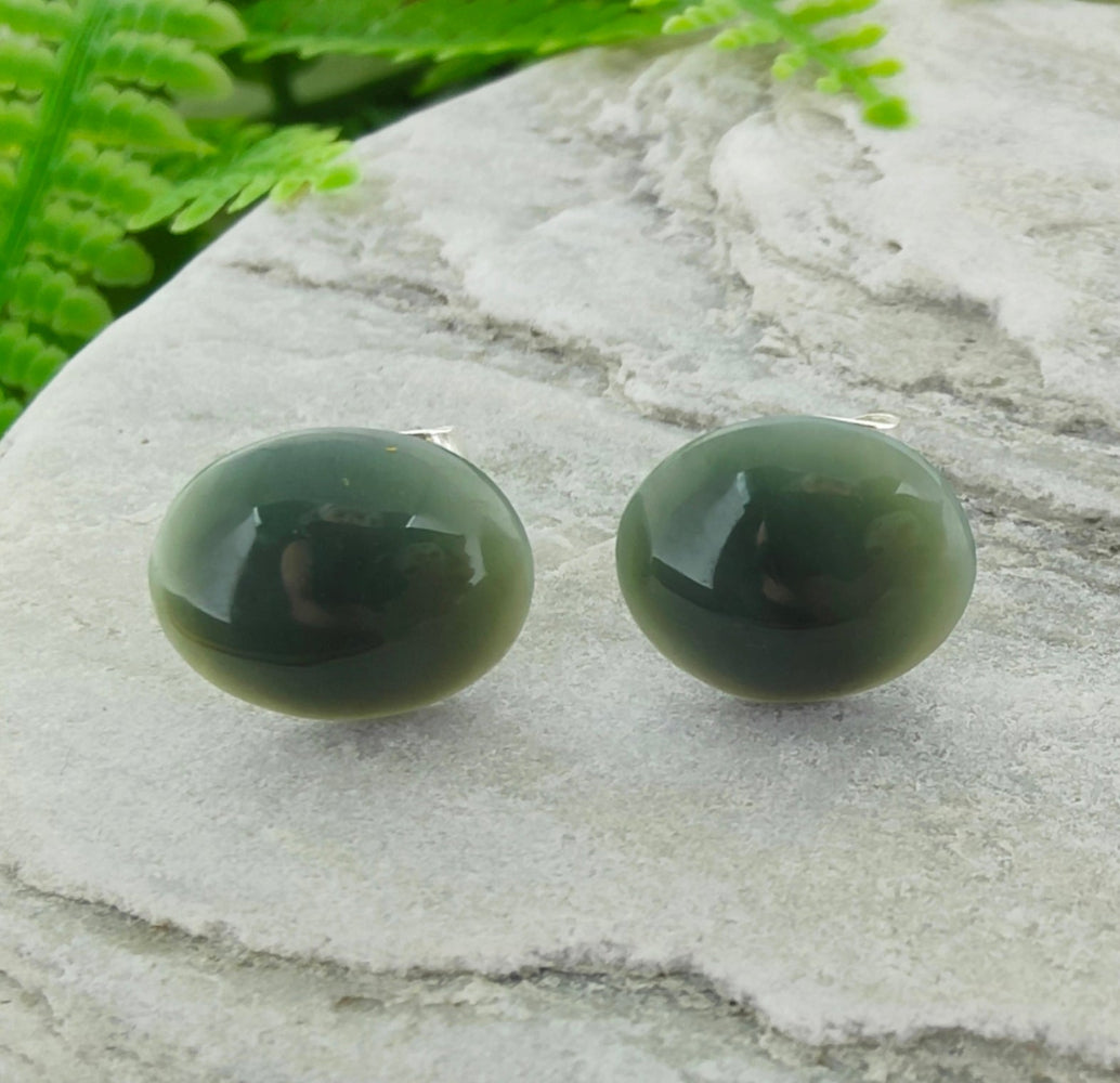 NZ Greenstone Large Oval Stud Earrings - 11-12mm Main image