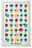 A white tea towel featuring a grid of colorful, hand-drawn sheep illustrations in red, blue, green, yellow, orange, and purple, framed by a teal border with 'New Zealand' printed at the bottom.