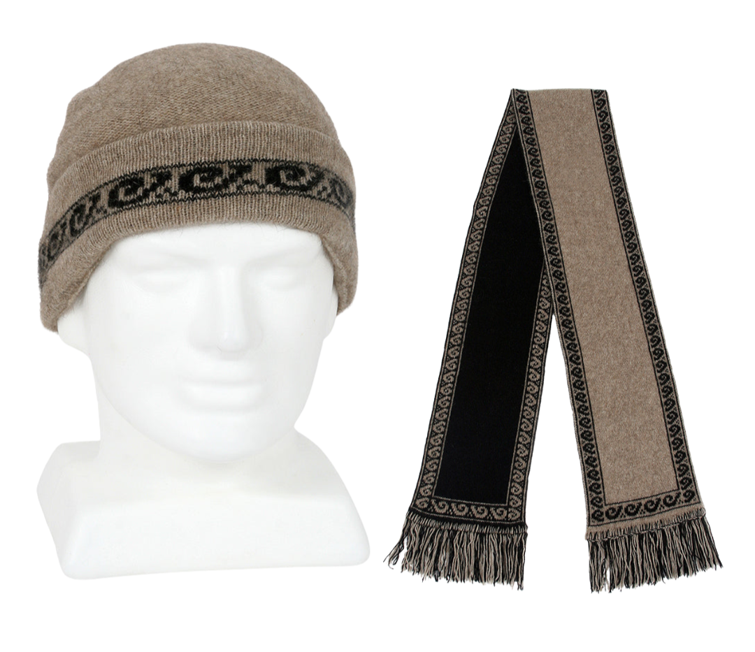Lothlorian Possum & Merino Unisex Beanie and/or Scarf Koru - Natural/Black Main image