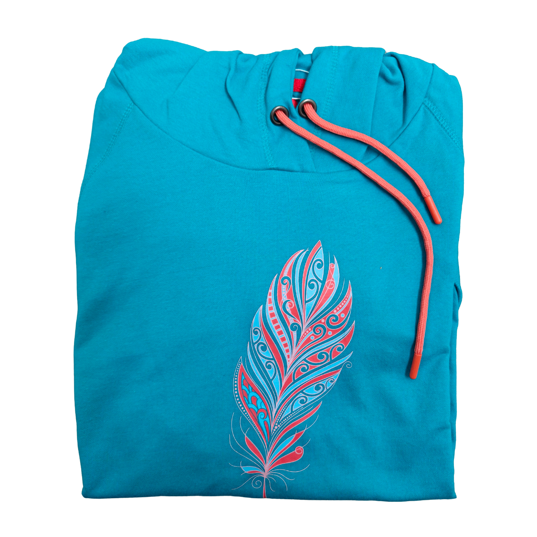 Women's Maori Feather Hoodie - Kia Kaha - Teal