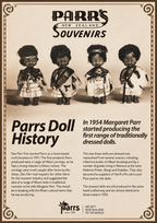 Advertisement for Parr's Dolls with historical text and images of dolls.