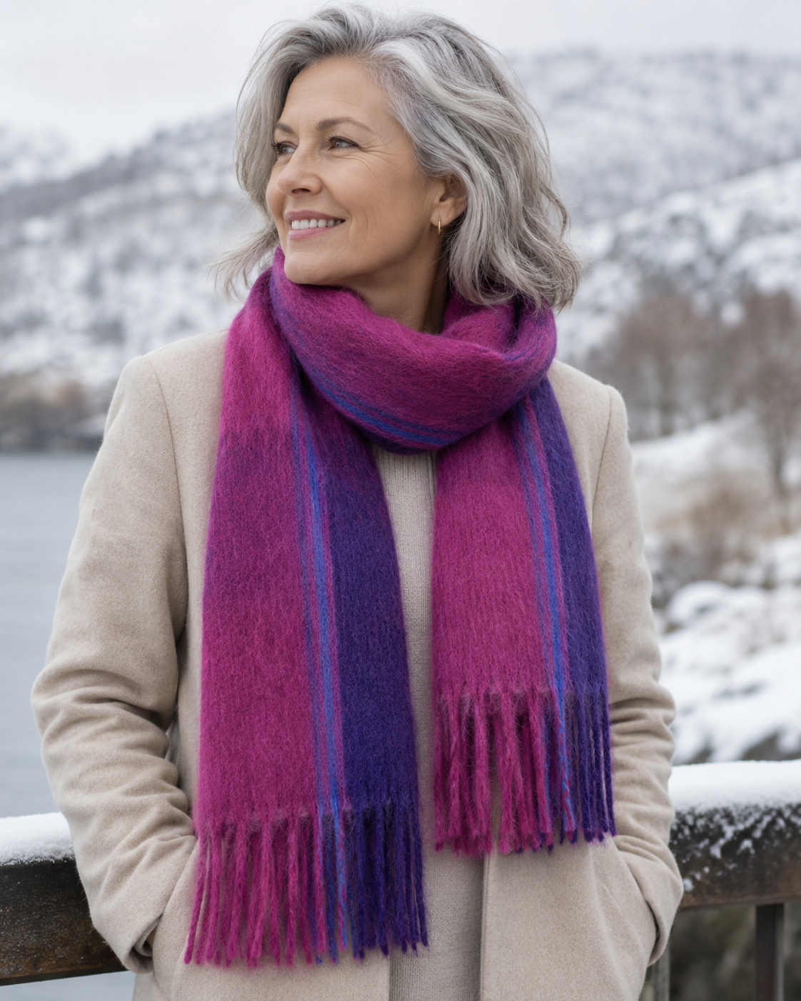 Alpaca Scarf - Royal Fushia Check Secondary image