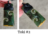 NZ Flower Jade Greenstone Toki With Double Koru #FJ