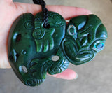 NZ Greenstone Extra Large Sideways Tiki Carving - 125mm #39LS-1