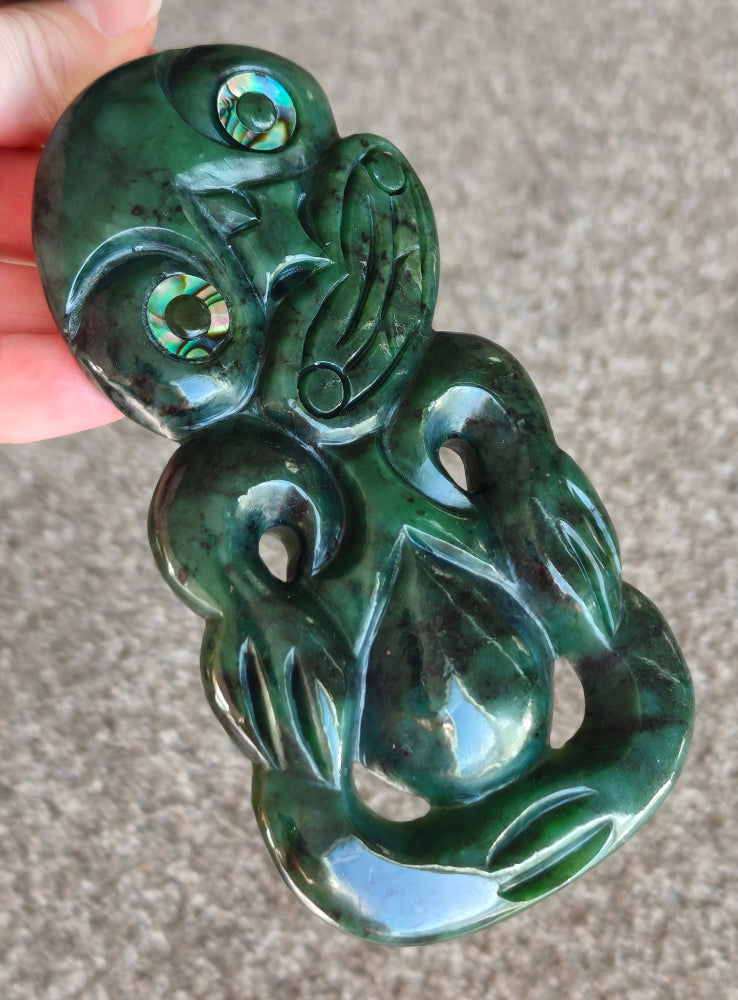 NZ Greenstone Extra Large Tiki Carving - 122mm #39L-D Secondary image