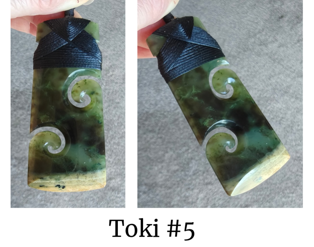NZ Flower Jade Greenstone Toki With Double Koru #FJ*