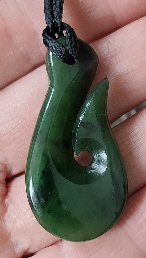 NZ Greenstone Hook Pendant - 40mm - #11B* Main image