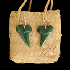 NZ Greenstone Shark Tooth Earrings 33mm #80