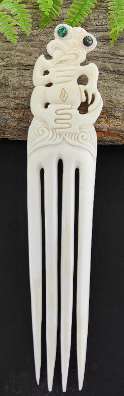 Heru Tiki Bone Carving - Extra Large Comb Hair Piece #20 Main image