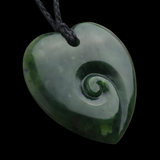 NZ Greenstone Medium Heart Koru - 45mm - Ewan Parker - #129