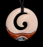 Bone Koru And Paua Pendant #49