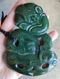 NZ Greenstone Extra Large Sideways Tiki Carving - 125mm #39LS-3