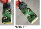 NZ Flower Jade Greenstone Toki With Double Koru #FJ