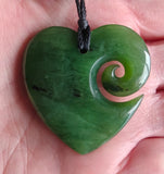 NZ Greenstone Heart With Koru - 41mm #17C