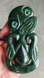 NZ Greenstone Extra Large Sideways Tiki Carving - 123mm #39L-S6